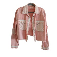 POL Beige and Leopard Print Distressed Denim Jacket, Size Small — listing 3