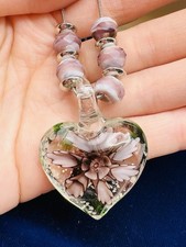 Murano Glass Leaf-Shaped Pendant with Blue, Silver Foil & Aventurine Swirls — listing 5
