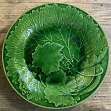 Antique Majolica Grape Leaf Plate with Strawberries, Grapes & Blossoms on Turquoise Ground — listing 5