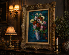 Cerbone Floral Still Life Oil Painting in Ornate Gold Frame