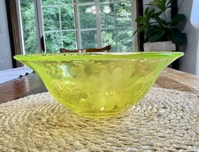 Vintage Green Uranium Glass 8-inch Salad/Dessert Plate with Embossed Fruit Border (Della Robbia Style) — listing 3