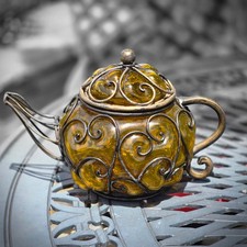 Amber Hand-Blown Glass Square Teapot-Form Vase with Applied Handle and Spout Etched signature — listing 3
