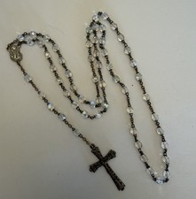Vintage Aurora Borealis Amber Crystal Bead Rosary with Silver-Tone Crucifix — listing 6