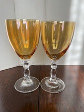 Pier 1 Imports Iridescent Amber Wine Glasses with Gold Disc Stems, Set of 4 — listing 4