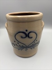 Maple City Pottery Salt-Glaze Stoneware Canister Set with Blue Folk Art Farm Animals (4 Pieces)
