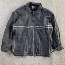 Burnside Men's Faux Leather Zip-Front Motorcycle Jacket with Reflective Racing Stripes, Size L