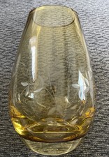 Krosno Poland Amber Art Glass Vase with Etched Bubble Pattern