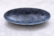 Handmade Studio Pottery Oval Serving Tray with Blue Ombré Glaze and Dotted Center — listing 6