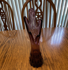 Hand-Blown Amethyst/Plum Art Glass Bottle Vase with Pinched Dimple, 16 inches