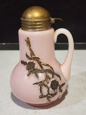 Antique Victorian Green Milk Glass Floral Salt or Pepper Shaker with Embossed Blossoms — listing 3