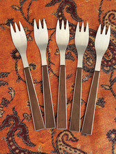 Vintage Japanese Teak Wood Handle Cocktail / Dessert Forks, Set of 4 — listing 2