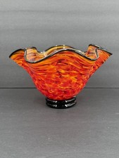 Art Glass Fluted Vase with Pink and Green Swirls, Satin/Frosted Finish, 10" Tall — listing 4