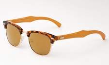 Pair of Tortoise Shell Wayfarer-Style Sunglasses with Bamboo/Wood Temples and Blue Mirror Lenses — listing 4