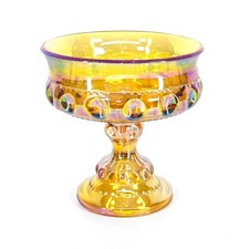 Pair of Iridescent Carnival Glass Footed Dessert / Sherbet Compotes, Made in Romania — listing 3
