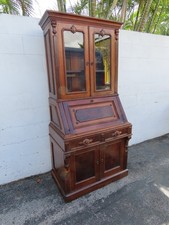 Antique Victorian Eastlake Walnut Writing Desk with Gallery Back and Slant Panel — listing 6
