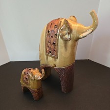 Vintage Ceramic Mother Elephant and Baby Figurine on Grass Base — listing 2