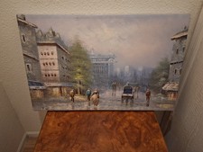 Vintage Mid-Century Parisian Street Scene Oil Painting Signed — listing 2