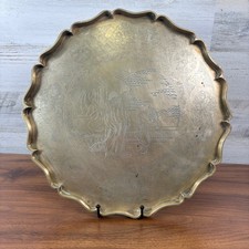 Vintage Chinese Brass Charger Tray, 26 inch, Engraved Shou Longevity & Auspicious Characters with Dragon and Phoenix