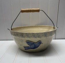 Blue Spongeware Stoneware Serving Bowl — listing 4