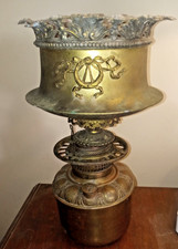 Antique Victorian Banquet Oil Lamp with Onyx Column and Cast Metal Base (Electrified)