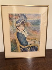Vintage Renoir "Girl in a Straw Hat" Print in Professional Custom Wood Frame, 8x10 — listing 3