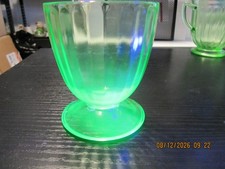 Vintage Green Uranium Glass Tumbler with Etched Floral Design, 5.5 inches