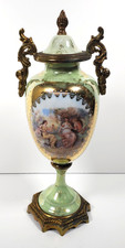 Pair of French Porcelain Covered Urns with Ormolu Mounts and Griffin Handles — listing 6