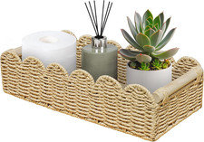 Vintage Woven Wicker Rectangular Basket with Turned Wood Handles — listing 6