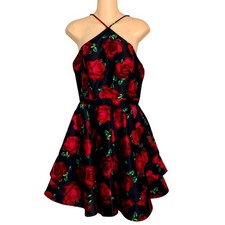 Camille La Vie Burgundy High-Low Cocktail Dress with Lace T-Back and Exposed Zipper, Size 3/4 — listing 6