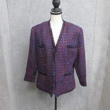 Multicolor Tweed Bouclé Jacket with Velvet Trim and Ruched Buttons, listing 6