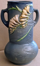 Roseville Pottery Freesia Two-Handled Vase in Blue — listing 2