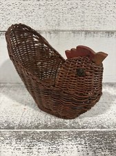 Carved Wood Rooster Head & Tail Woven Rattan Storage Basket — listing 5