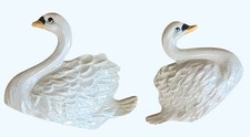 Pair of Mid-Century Ceramic Swan Figurines with Gold Accents, Peach Glaze — listing 5