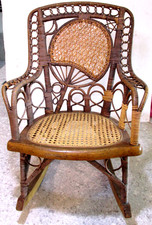 Antique Child's White Wicker Rocking Chair with Solid Wood Seat — listing 6