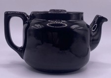 Vintage Redware Pottery Teapot, Black Glazed with Hand-Painted Floral Decoration, Marked Canada — listing 4