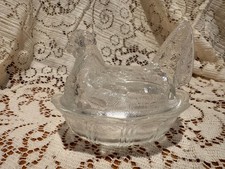 Iridescent White Opalescent Milk Glass Hen on Nest Covered Dish with Hand-Painted Floral Decoration