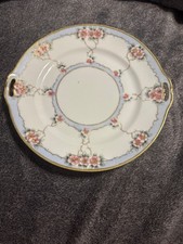 Antique Nippon Hand-Painted Porcelain Two-Handled Cake Plate with Gilt Moriage Floral Border, Morimura Brothers