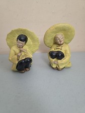 chalkware figurines turquoise Pair of Vintage Chalkware Asian Figural Statues in Turquoise Glaze — listing 3