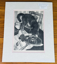 Signed Limited Edition Lithograph of a Black Cat with Yellow Eyes, Numbered 8/85 — listing 6