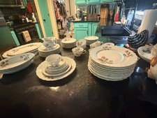 Vintage Moss Rose Pattern Porcelain Dinnerware & Tea Service Set (Japan)
