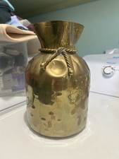 Vintage Brass Money Bag / Sack Vase with Rope Tie and Ruffled Top — listing 4