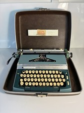 Vintage Penncrest Manual Portable Typewriter with Blue Body and White Keys, Includes Carrying Case — listing 3