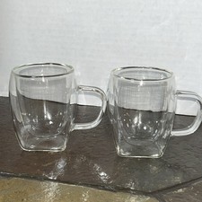 Pair of Glass Espresso/Cappuccino Mugs with Stainless Steel Band — listing 2