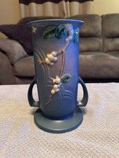 Roseville Pottery Snowberry Pattern Vase in Blue — listing 2