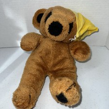 Vintage Cream Plush Sleeping Teddy Bear with Pink Bow — listing 3