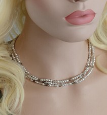 Multi-Strand Silver-Tone Station Necklace with Faceted Crystal and Gray Pearl Beads — listing 2