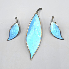 Sterling Silver & Enamel Leaf Motif Necklace and Earrings Set — listing 3