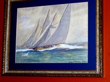 Marine Watercolor Sketch of a Sailing Vessel, Signed 'Homer' — listing 6