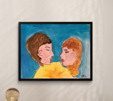 Original Acrylic Painting on Wood Panel - Embracing Couple Figurative Art