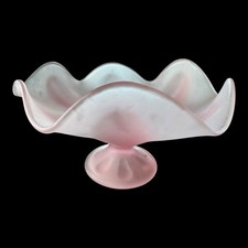 Viking Glass Pink Satin Frosted Petal Bowl with Ruffled Rim — listing 6